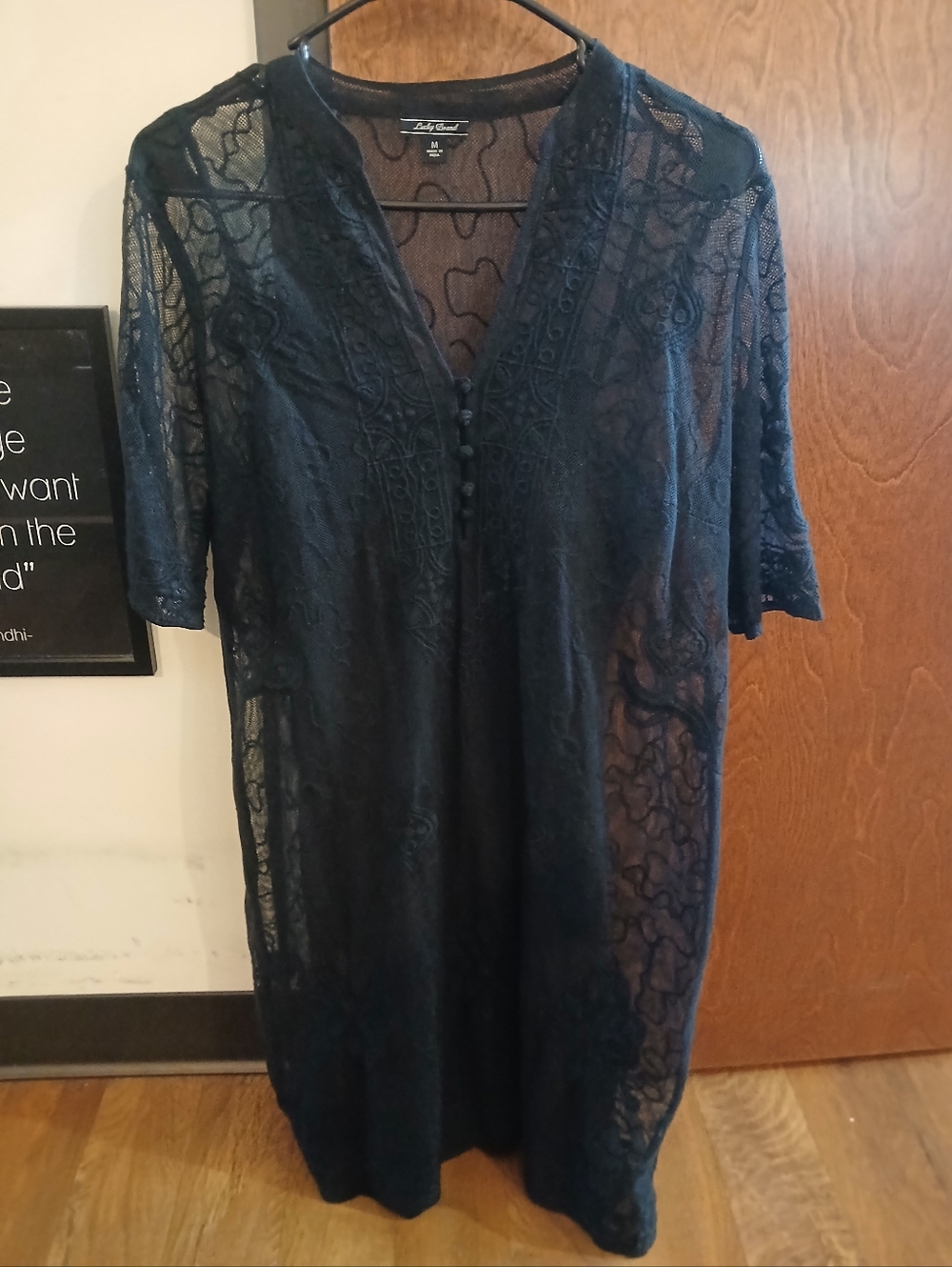 NWOT/ LUCKY BRAND black embroidered mesh overlay mini dress